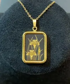 金銀象嵌金属工芸ヴィンテージペンダントネックレス45cm