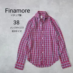 Finamore フィナモレ イタリア製 チェック柄 リネン 長袖シャツ 38のサムネイル