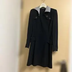 Christian DIOR ネイビー 格子柄襟 ひざ丈ワンピース