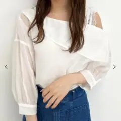 【新品】MAJESTIC LEGON アシメショルダーシアーシャツ　長袖　白　M