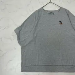 Disney 大きいサイズ ミッキー 刺繍 杢調 七分袖 Tシャツ 4L