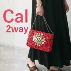 Cal ココシェル　オレンジ　レッド　朱色　貝殻　クラッチ　ショルダーバッグのサムネイル