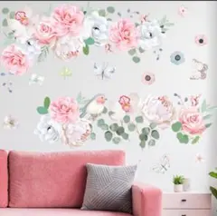 ピンク 花柄 フェミニン 賃貸OK ウォールステッカー 壁紙 シール 剥がせる