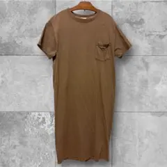 Tシャツワンピース 半袖 ロング丈 ポケット付き シンプル 無地 ブラウンのサムネイル