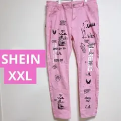 SHEIN ピンク プリントデザイン ジーンズ XXL カジュアル ペイント