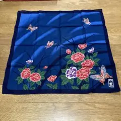 大判 藍染調 ハンカチ 牡丹 蝶々 綿100% 日本製