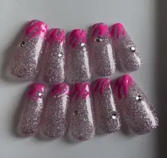 グリッター♡ゼブラ♡ネオンピンク♡ギャル♡ラインストーン♡パーツ♡ネイルチップ