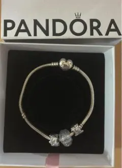 美品】PANDORA ローズゴールド スター & ハート ブレスレット17cm 