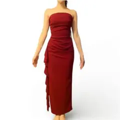 バーガンディ ストラップレス マキシドレス