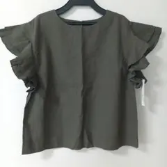未使用品！INCEDE フリル袖綿麻ブラウスカーキM