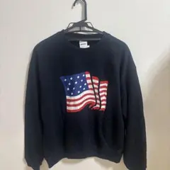 アメリカ国旗プリント ネイビー トレーナー