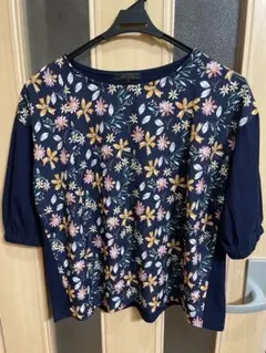 366. m.f.editorial 花柄 切替 カットソー L ネイビー系