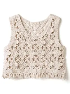 GRL かぎ針編みフリンジショート丈ベスト