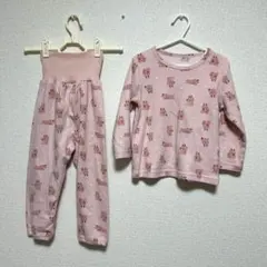 パジャマ　フリース　腹巻き付き　ベビー　上下セット 95 ピンク　長袖　長ズボン