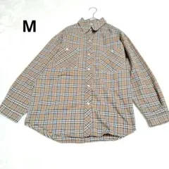 チェック柄長袖シャツ ライトブラウン 薄手 レギュラーカラー М 茶