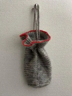 ハンドメイド 巾着袋 グレー