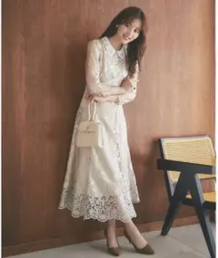 tocco 取り外し可能な立体フラワー襟付きレースワンピース　トッコ