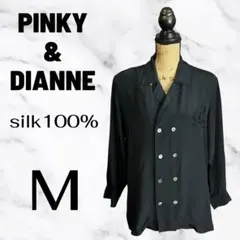 美品✨【ピンキーアンドダイアン】シルク100%開襟シャツ　ロゴ刺繍　大きめ　黒Mのサムネイル