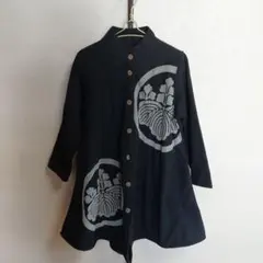 黒 花柄プリント 長袖シャツ