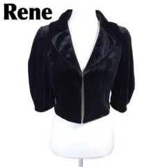 【美品】Rene ベロアジャケット ショート丈 36 ブラック 無地のサムネイル