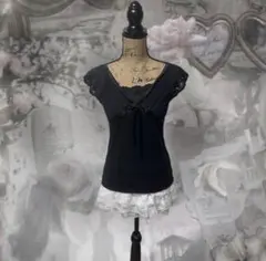 y2k 00s❤︎ ダーク coquette リボン ピチtシャツのサムネイル