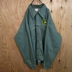 メンズ USA古着 90s ワーク シャツ ミリタリー ワッペン 長袖 グリーン
