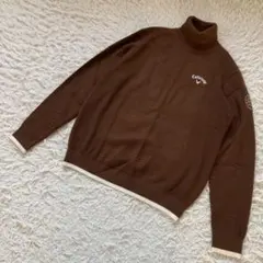 極美品 キャロウェイ タートルネック ニット LL ブラウン 刺繍ロゴ ゴルフ