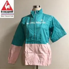 美品 ルコックゴルフ◆ジップ 2way レインウェア◆グリーン ピンク Mサイズ