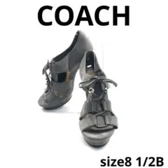 COACH ハイヒール パンプス サンダル スエード ロゴ リボン 8ハーフ