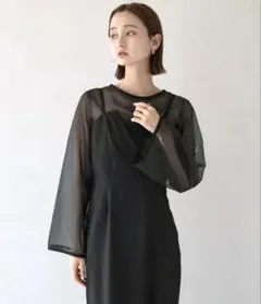 【美品】CLEIO シアーセット キャミワンピース お呼ばれ 結婚式　黒　フリー