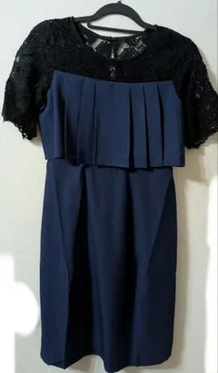 ネイビー レース袖 パーティードレス