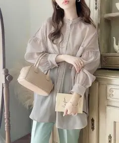 classicalelf シアーバンドカラービッグシャツ グレージュ sizeМ