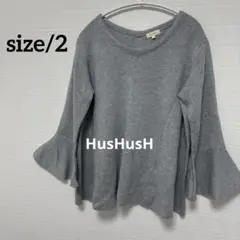 美品【HusHusH】袖フレアプルオーバー　グレー　Ｖネック　M ゆったり　変形
