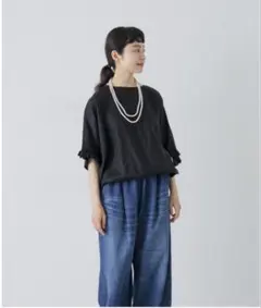 新品タグ付き かぐれ リネンフリルスリーブプルオーバー BLACK - メルカリ