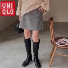 UNIQLO チェック柄タイトスカート グレー ウールブレンドミニスカート