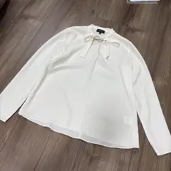 美品☆Theory セオリー ボウタイブラウス ウォッシャブル アイボリー P 