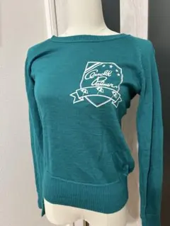 vintage y2k ターコイズ長袖セーター プリントロゴ