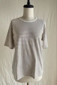 シネマクラブ　オーガニックコットン　ボーダーTシャツ　白×茶　Ｌ　未使用品