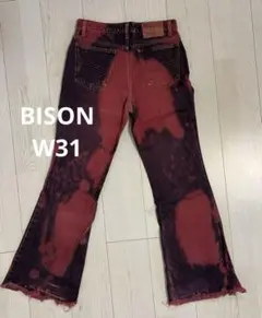 BISON フレアデニム 一点物 ブリーチ加工 Y2K グランジ カットオフ