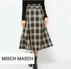 MISCH MASCH　チェック柄ハイウエストフレアロングスカート　黒×ベージュ