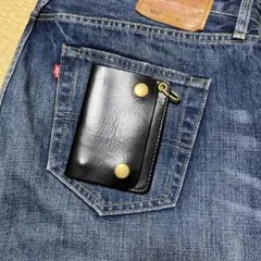 ミニ トラッカーウォレット 2層 姫路レザー オイルレザー 真鍮