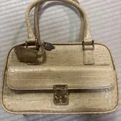 LEATHER JEWELS ハンドバッグ クロコ型押し 牛革ベージュ　2way