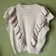 Rose Farm フリルノースリーブニットライトグレー　Lサイズ