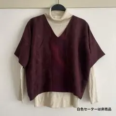 着物リメイク　Vネックブラウス七分袖〜五分袖位　紫色光沢、模様あり