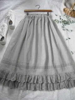 サマンサモスモス★sm2★ミント⋆綿麻２段裾スカラップレースギャザースカート