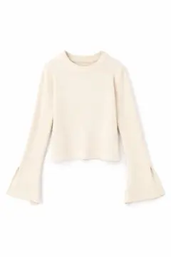 GRL スリットフレアスリーブリブニットトップス オフホワイト