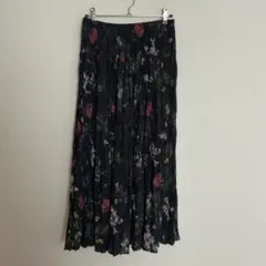 【ユニクロ×イネス】ツイストプリーツロングスカート 花柄 濃紺 ギャザー　M