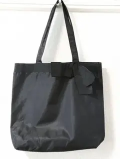 ナイロン サブバッグ　リボン付き　黒