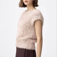 GU フェザーヤーンニットプルオーバー(半袖) ピンク L