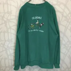 人気カラー】アニマルプリント 鳥 スウェット モスグリーン M相当 